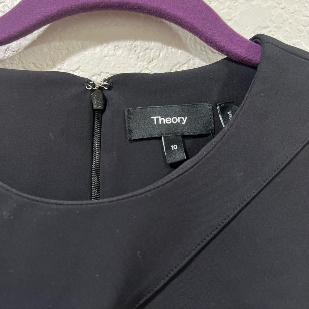 THEORY Black Precision Ponte Diagonal Drape Sheath Dress Size 10 - Picture 11 of 11